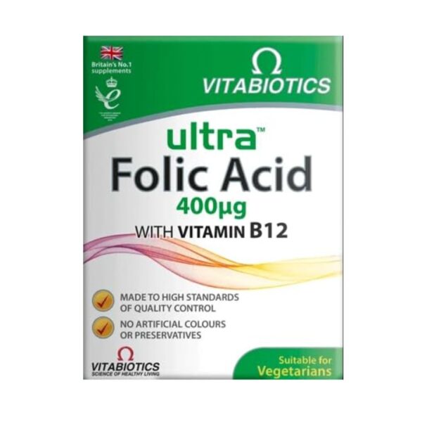 Vitabiotics Ultra Folic Acid 60 Tablets with Vitamin B12 Tiredness