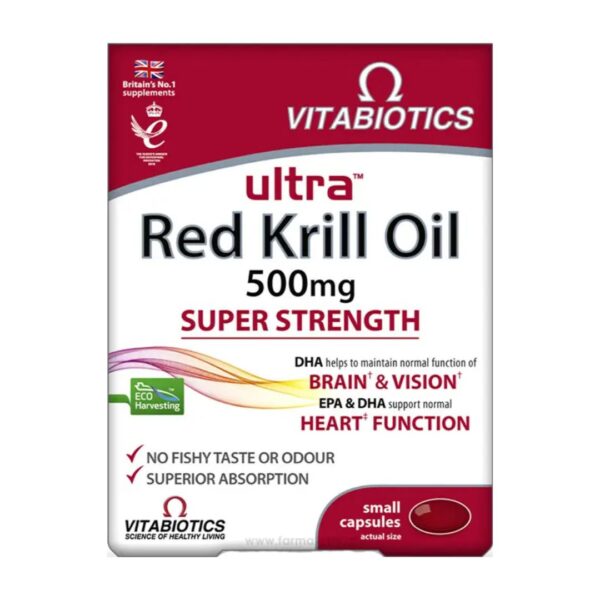 Vitabiotics Ultra Red Krill Oil Vitamins. Heart Brain & Vision - 30 capsules