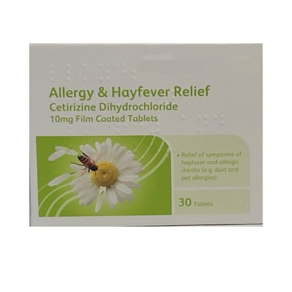 Cetirizine Hydrochloride 10mg Tablets Hayfever & Allergy (4x30) 120 Tablet Green