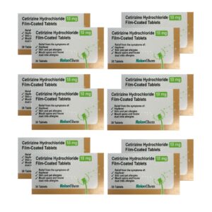 Cetirizine Hydrochloride 10mg - 30 x 12 Packs Hayfever Relief - RelonChem