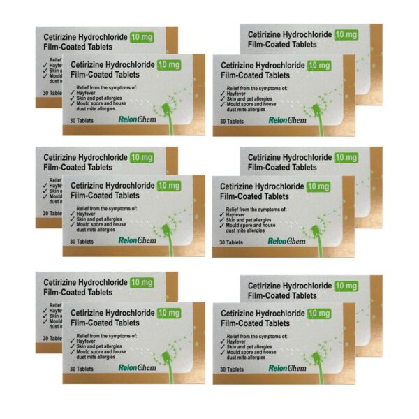 Cetirizine Hydrochloride 10mg - 30 x 12 Packs Hayfever Relief - RelonChem