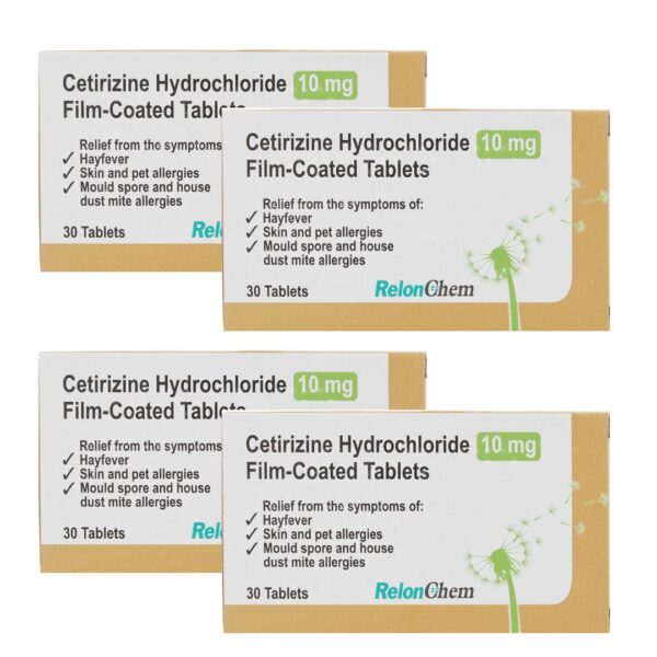 Cetirizine Hydrochloride 10mg 4 x 30 Tablets For Hayfever & Allergy  120 Tablets