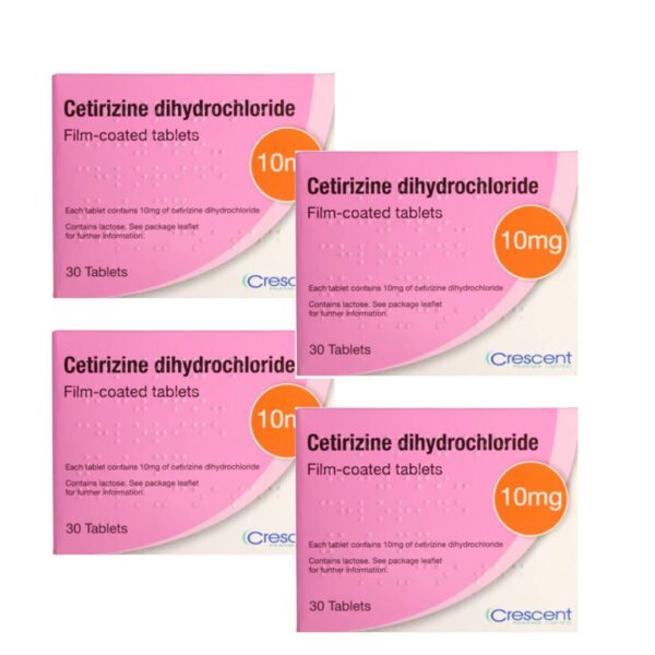Cetirizine 10mg | For Hay fever allergic rhinitis | 4 x 30 | 120 Tablet