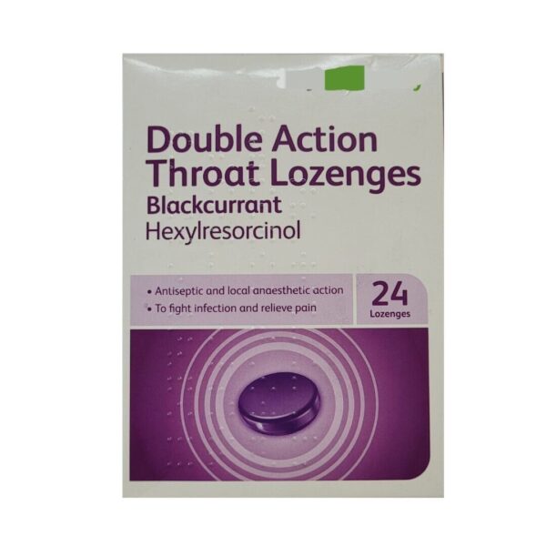 Double Action-Throat Lozenges-Blackcurrant Flavour-Hexylresorcinol - 24 Lozenges