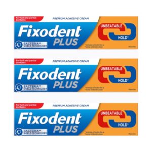 Fixodent Plus Denture Adhesive Cream - The Unbeatable Hold - 40g X 3 Pack -