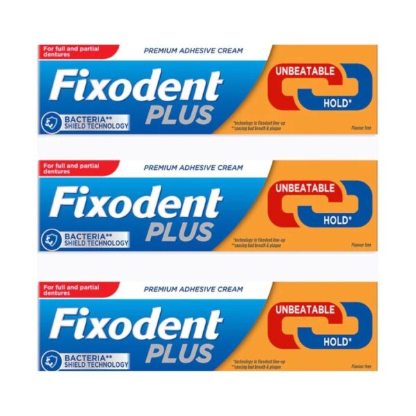 Fixodent Plus Denture Adhesive Cream - The Unbeatable Hold - 40g X 3 Pack -
