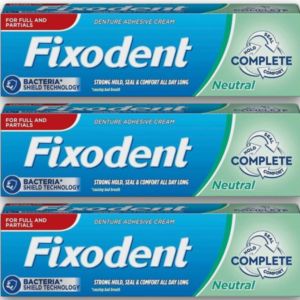 3 x Fixodent Neutral Complete Denture Adhesive Cream Strong Hold Food Seal, 40ml