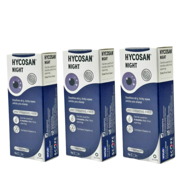 Hycosan Night Eye Ointment Soothes Dry Itchy Eyes Sleep Preservative Free 5g x3