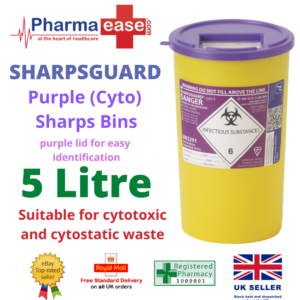 Sharpsguard Purple (Cyto) Sharps Bins Needle Box Tattoo/Syringe/Clinic Waste 5L