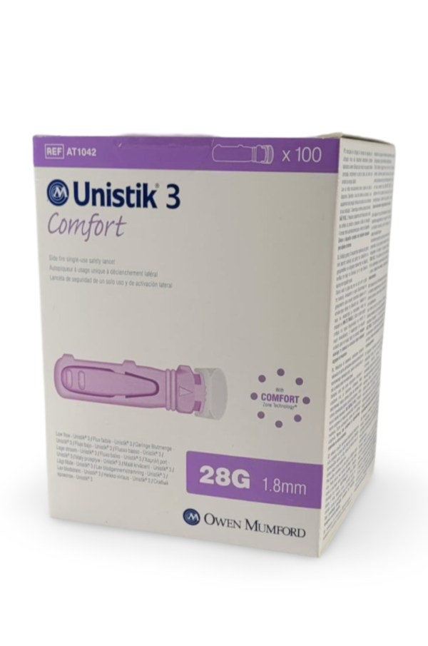 Unistik 3 Comfort Safety Lancets 100's -For Diabetic Single Use -Blood Glu Test-