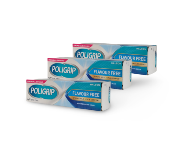 3 x Poligrip FLAVOUR FREE Denture Fixative Cream - Secure Hold Flavour Free 40g