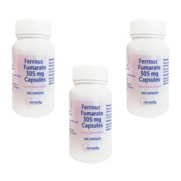 3xRemedy Healthcare - Ferrous Fumarate 305mg Iron -100 Capsules (Brand May Vary)