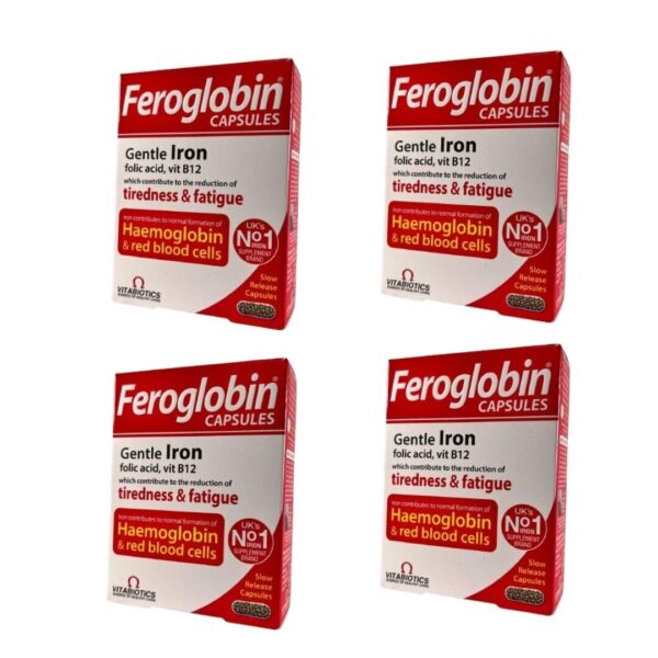 4 x 30 Vitabiotics Feroglobin Iron, Folic Acid, Vitamin b12, B6 & Zinc Capsules