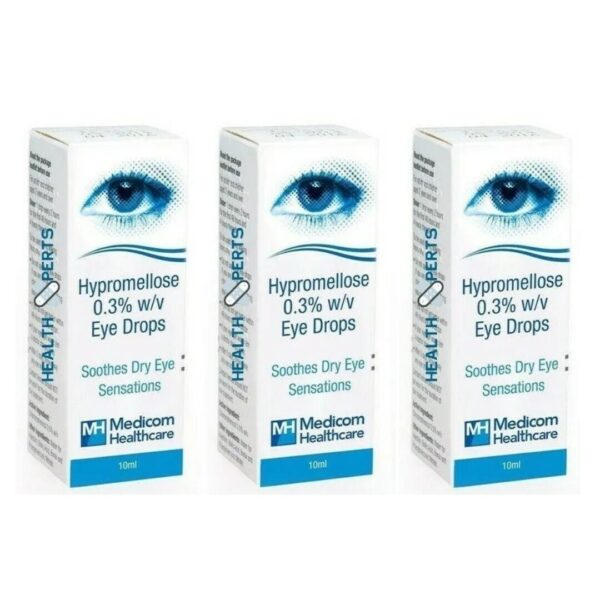 Hypromellose 0.3% Eye Drops - 10ml - Hydrates Dry Eyes - 10ml x 3 Expiry-03/25