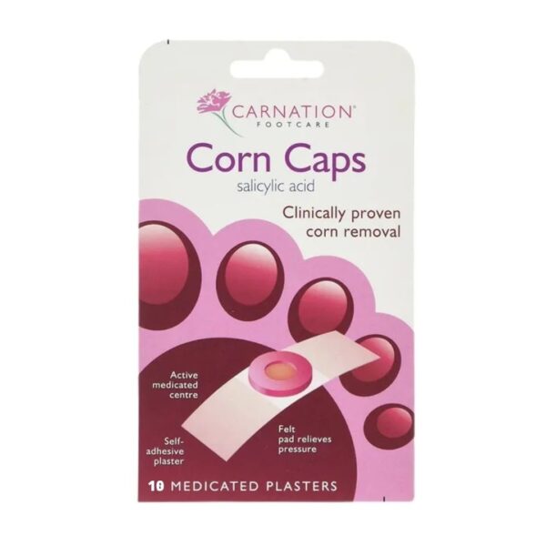 Carnation Corn Caps -10 Medicated Plasters -Corn Removal - Foot Health -