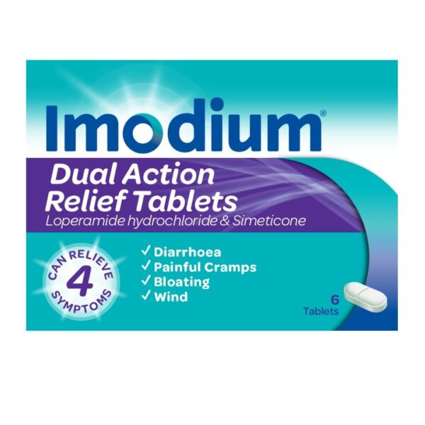 Imodium Dual Action 6 Tablets - Relief from Diarrhoea Plus Painful Cramping -