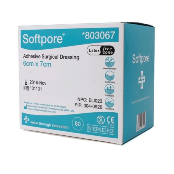 Softpore Adhesive Surgical Dressing 6cm x 7 cm - 60 dressings - Burn & wound