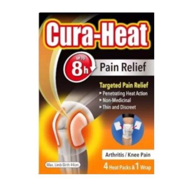 Cura Heat Pads - Air Activated - Arthritis Knee Pain - 4 Heat Packs - 1 Wrap -