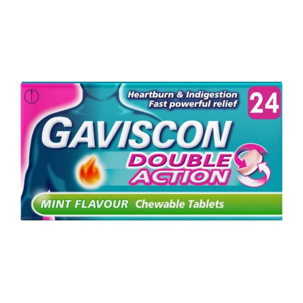 Gaviscon Double Action Mixed Berries/Peppermint Indigestion 24 Chewable Tablets