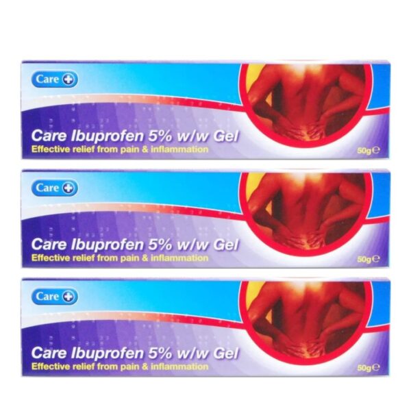 3 x Care Ibuprofen Gel 5% Pain Relief Backache 100g
