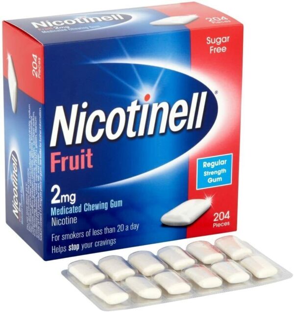 4 x Nicotinell Stop Smoking Aid Nicotine Gum 2mg Fruit - 204 Pieces