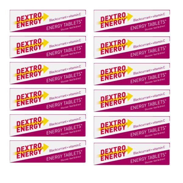 Dextro Energy Tablets Blackcurrant + Vitamin C - 47g - Pack Of 12 -