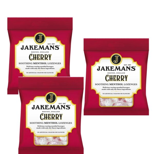 Jakemans Cherry Menthol Sweets 73g Bag - 3 Pack -