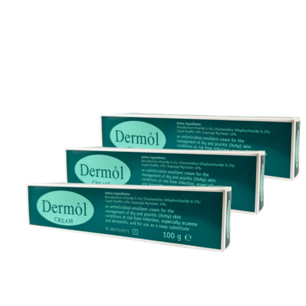 Dermol Emollient Cream - Dry, Itchy Skin, Eczema and Dermatitis - 100g x 3 PACK