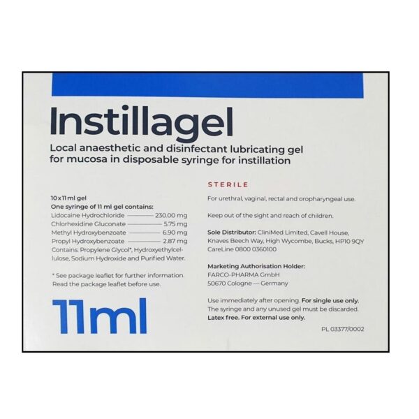 Instillagel Anaesthetic Disinfectant Lubricating Gel - 10 x 11ml -