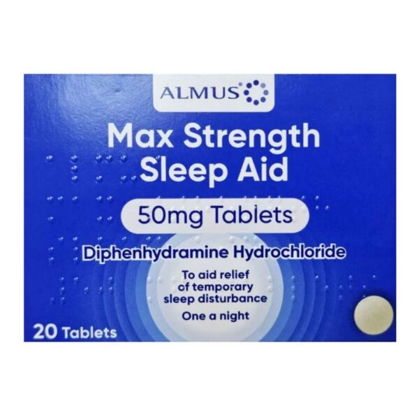 Almus Max Strength Sleep Aid 50mg Tablets 20 - Relief From Sleep Disturbance