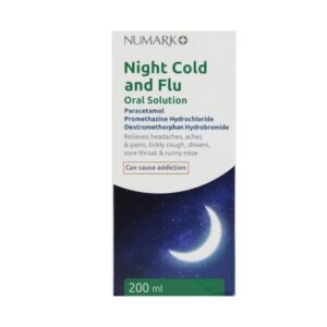 Numark Night Cold & Flu Oral Solution - 200ml - Relieves Cold/Flu/Aches/Pain -